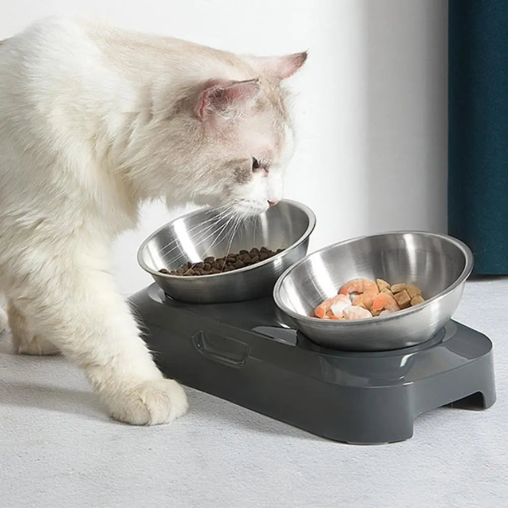 Double Bowl For Cats Made Of Stainless Steel With Stand