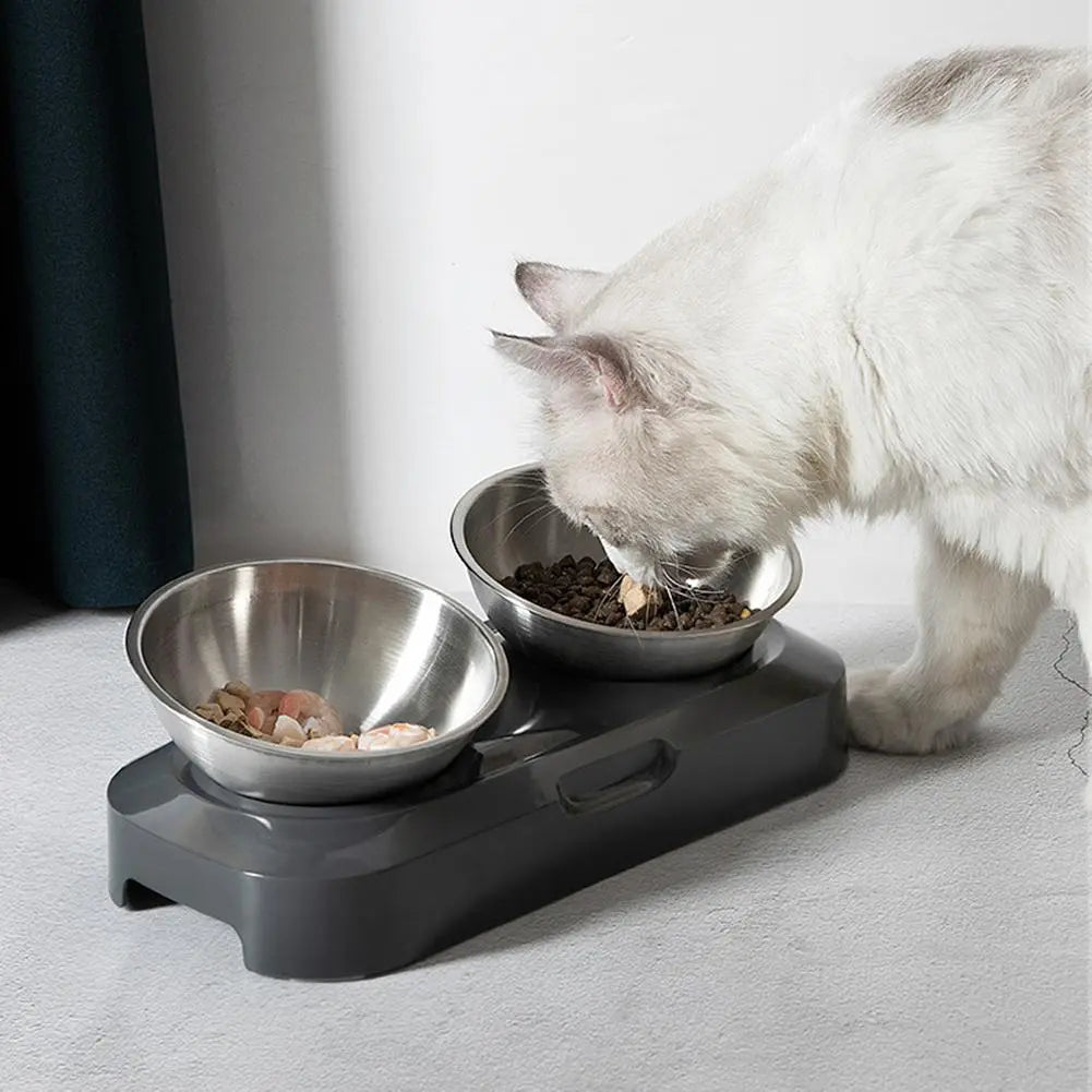 Double Bowl For Cats Made Of Stainless Steel With Stand