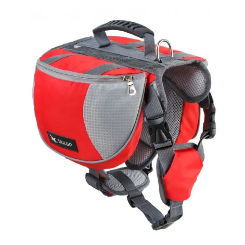 Dog Backpack For Outdoor Activities - Adjustable And Waterproof In Red And Gray