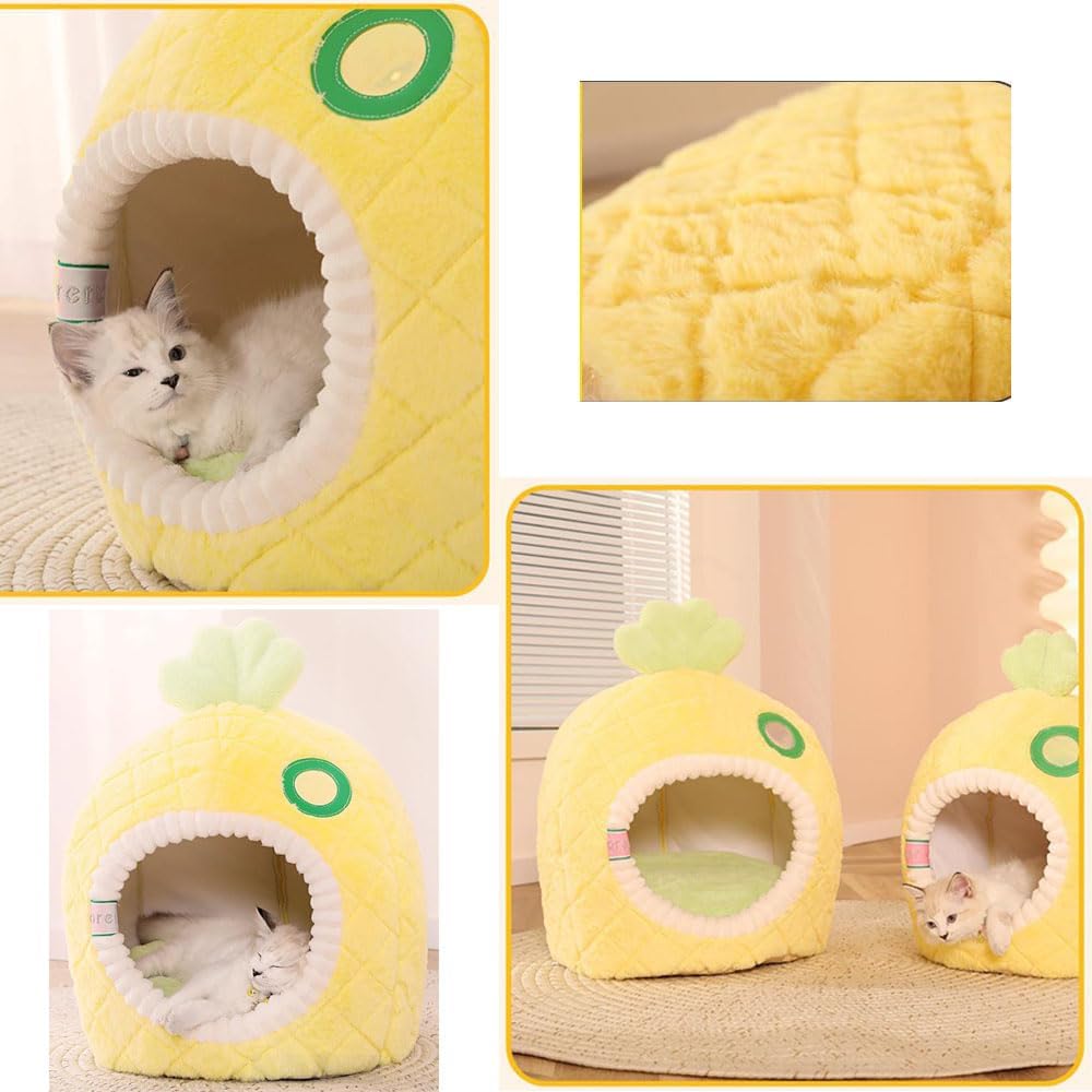 Pineapple Cat Cave - Soft And Cosy Sleeping Cave For Cats, Pet Bed For Cats In Fruit Design