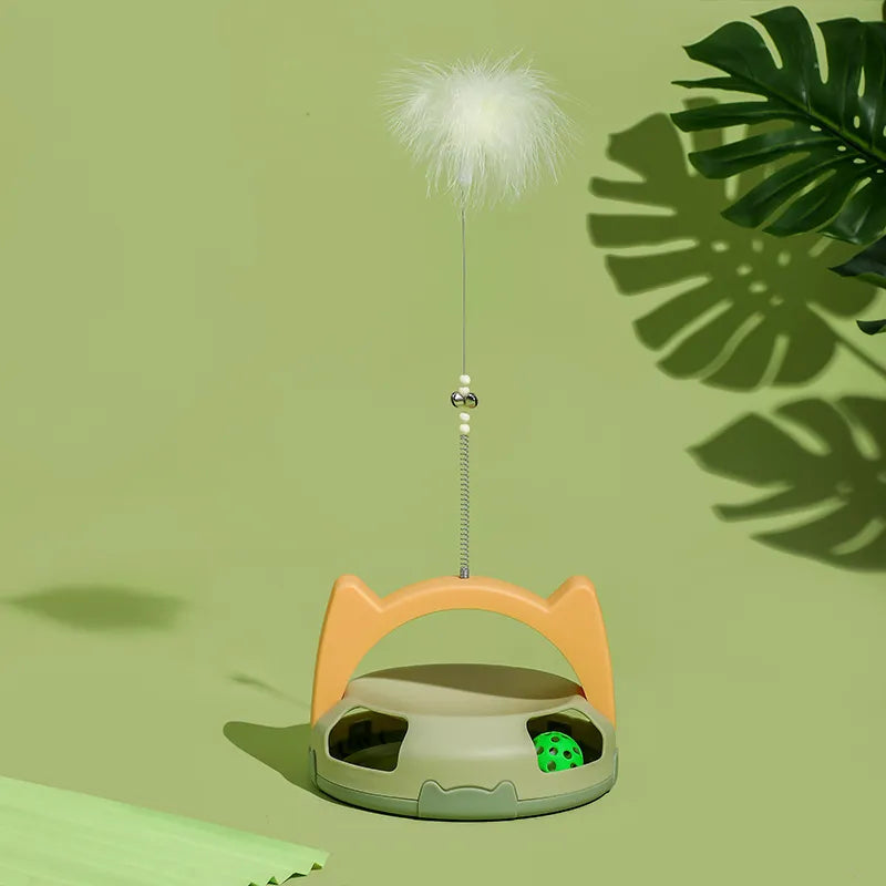 Interactive Cat Toy with Feather and Rolling Ball for Active House Pets