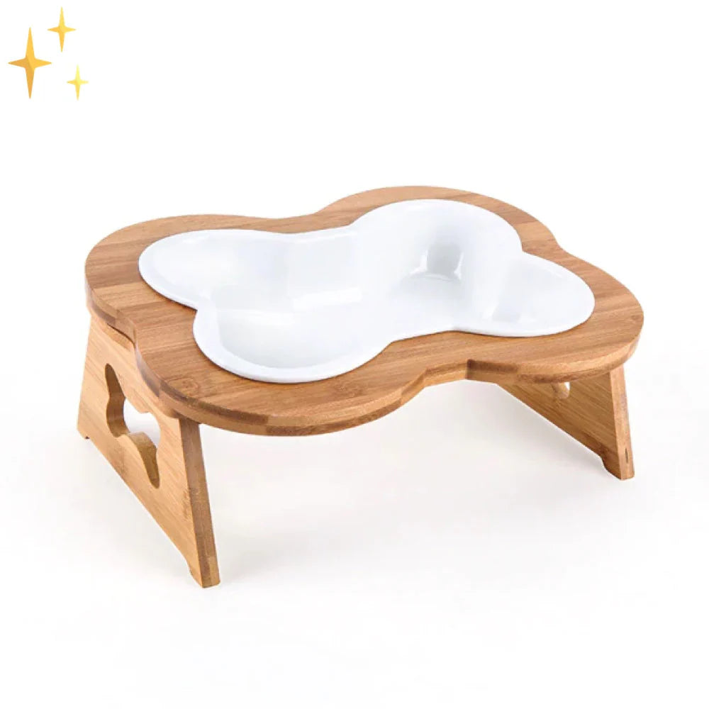 Ceramic Dog Bowl with Wooden Stand