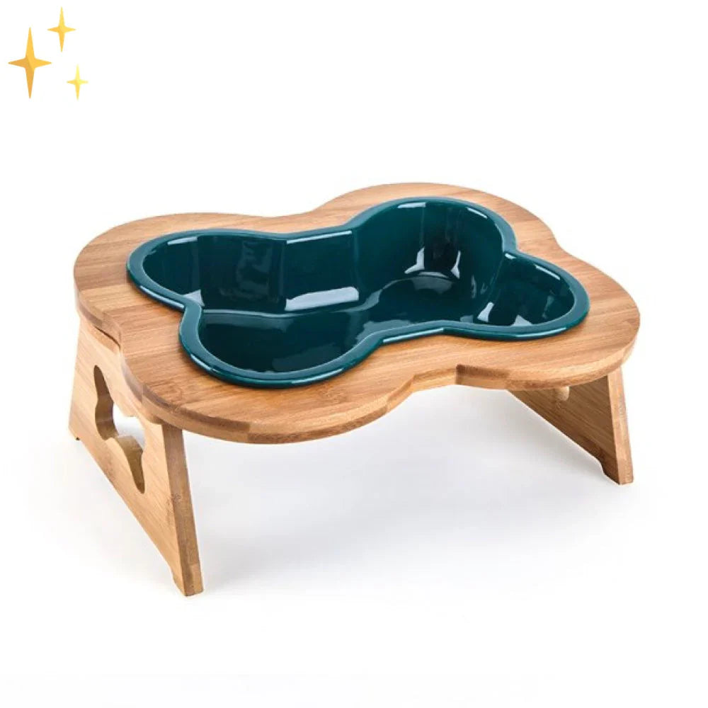 Ceramic Dog Bowl with Wooden Stand