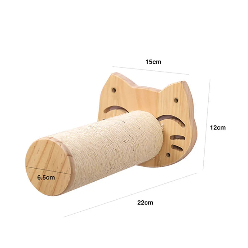 Wall Scratching Board For Cats Made Of Wood In Cat Head Design - Cosy Resting Place And Toy