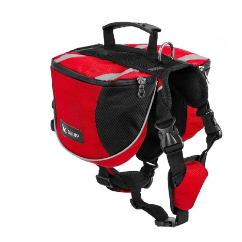 Dog Backpack For Outdoor Activities - Adjustable And Waterproof In Red And Gray