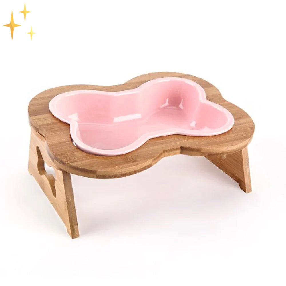 Ceramic Dog Bowl with Wooden Stand