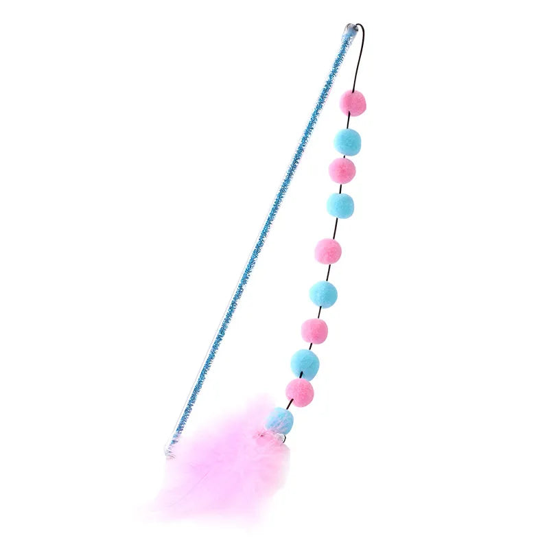 Interactive Cat Toy with Pompoms and Feathers - Play Rod for Cats