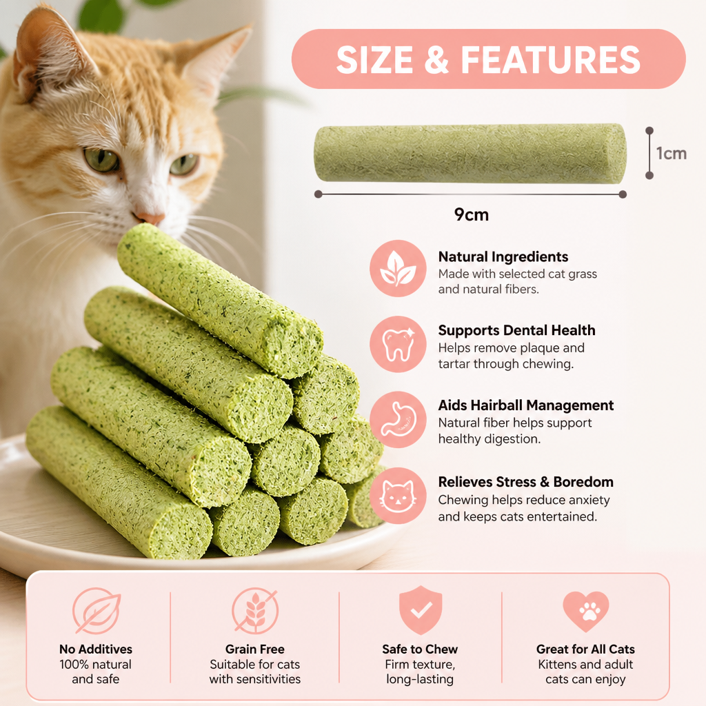 Cat Grass Teething Sticks for Hairball Removal and Clean Teeth