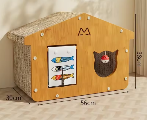 Cat House with Scratching Surface and Integrated Play Area