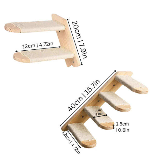 Deluxe Cat Climbing Steps - Wall-mounted With Sisal Rope