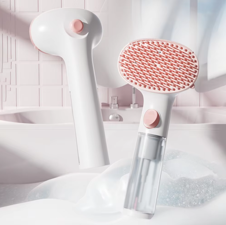 Dry Foam Brush for Pets with Integrated Cleaning Dispenser