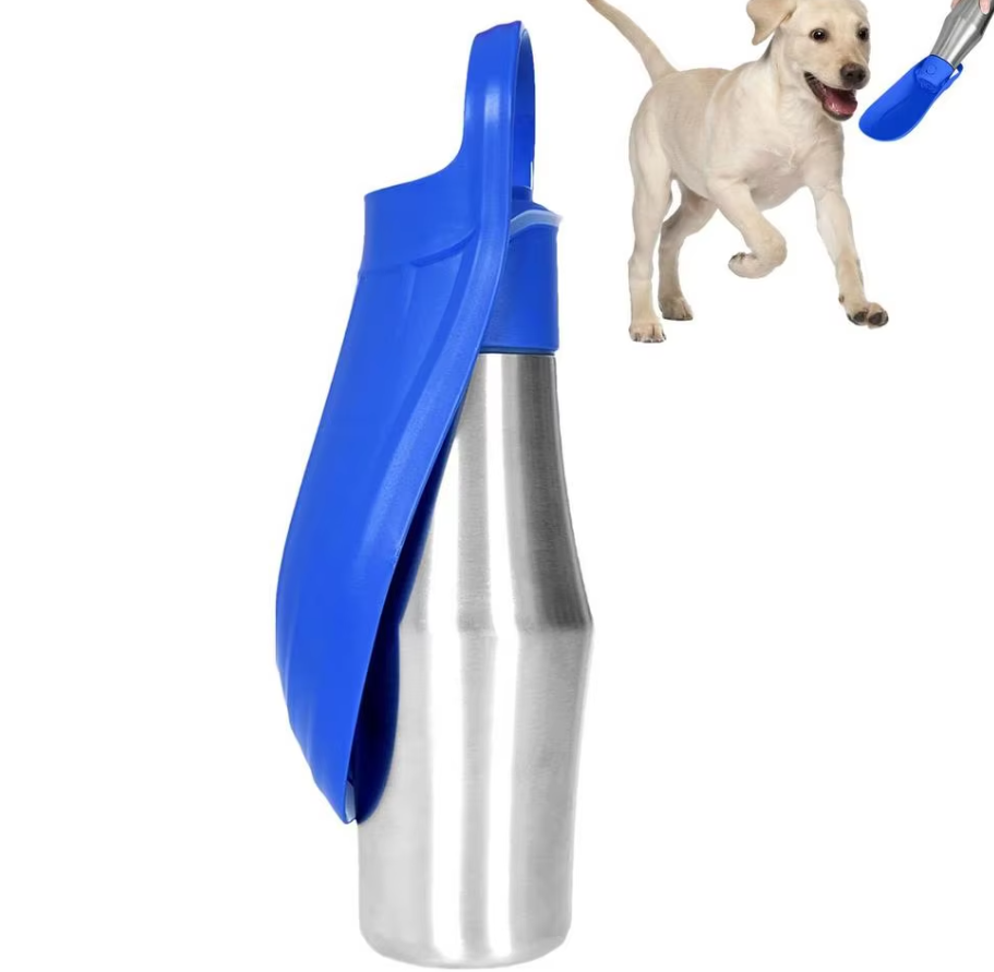 Stainless Steel Drinking Bottle For Dogs - Portable Water Dispenser With Foldable Bowl