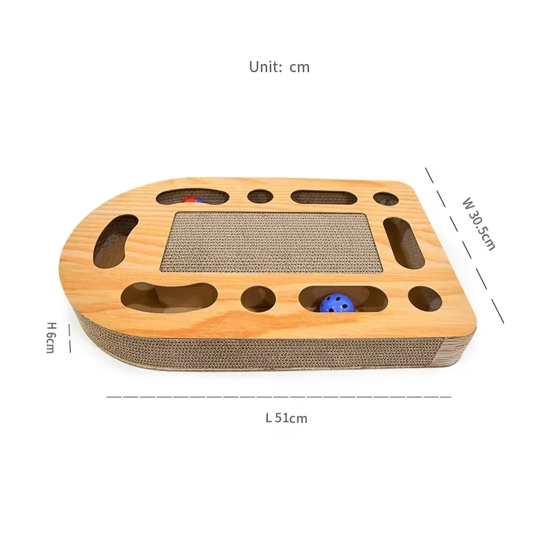Cat Scratching Board With Toy - Scratching Mat Made Of Corrugated Cardboard And Wooden Frame