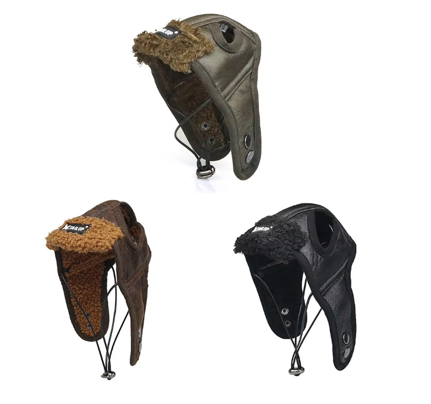Winter Ear Protection Headgear Made Of Leather With Soft Lining