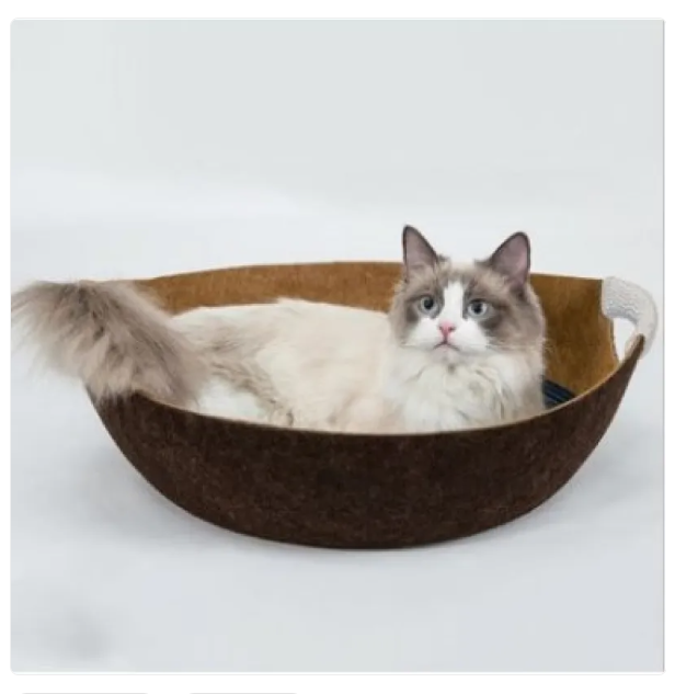 Felt Pet Bed For Cats - Soft Comfortable Basket With Handles