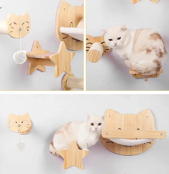 Wall Scratching Board For Cats Made Of Wood In Cat Head Design - Cosy Resting Place And Toy