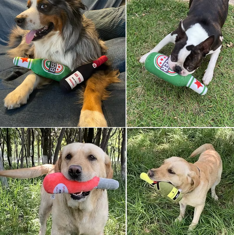 Plush Bottle Dog Toy - Fun Teething Toy In Drink Design