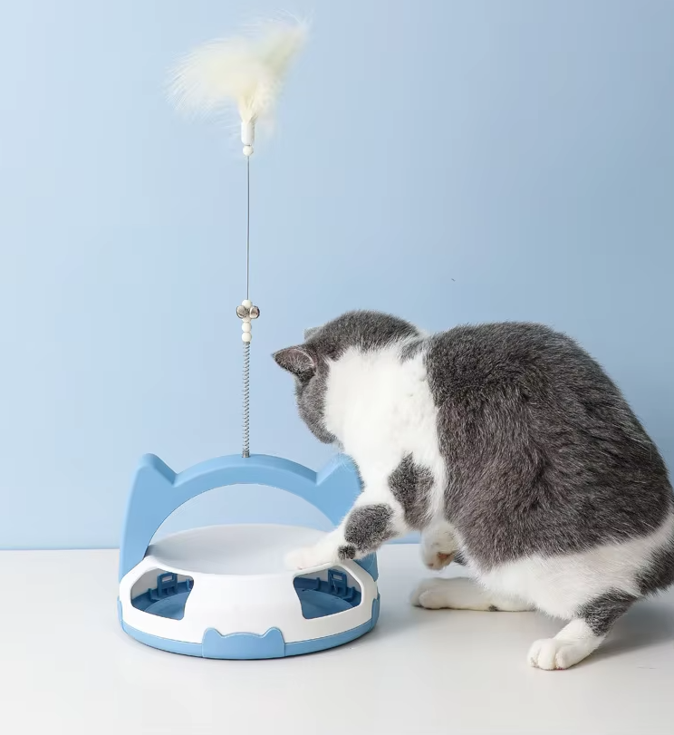 Interactive Cat Toy with Feather and Rolling Ball for Active House Pets