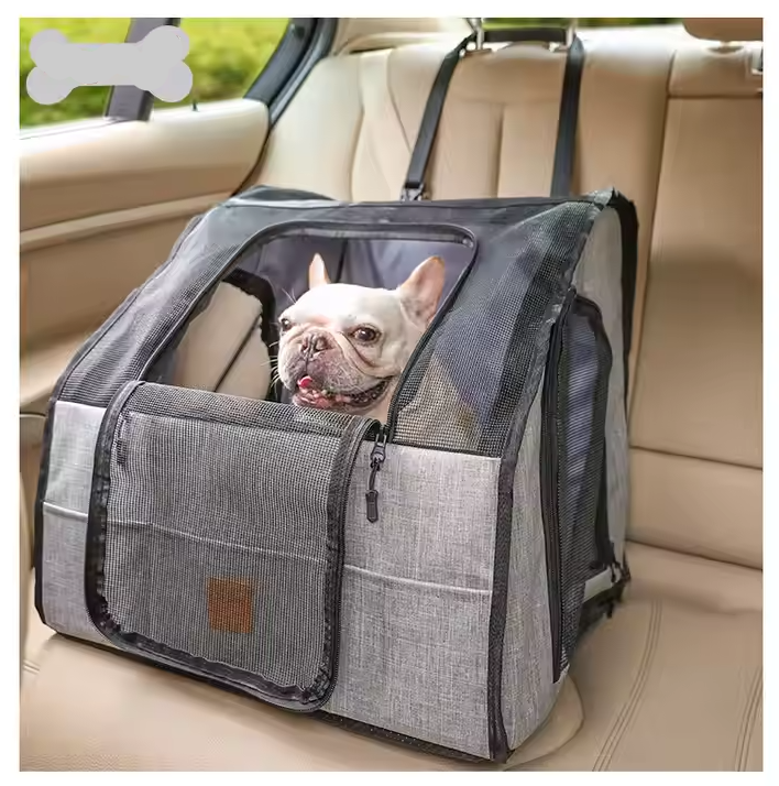 Safe Car Dog Seat - Foldable Transport Bag With Mesh Windows And Belt System
