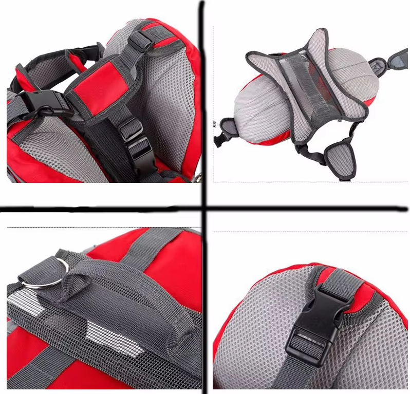 Dog Backpack For Outdoor Activities - Adjustable And Waterproof In Red And Gray