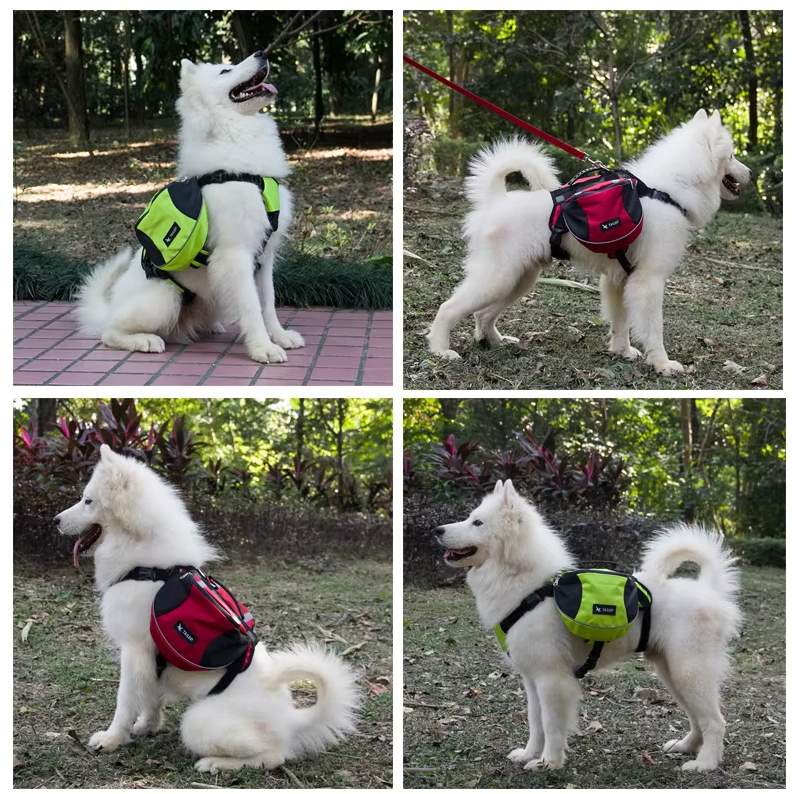 Dog Backpack For Outdoor Activities - Adjustable And Waterproof In Red And Gray