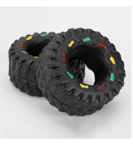 Robust Dog Toy In Tire Shape With Chew Structure And Colourful Details