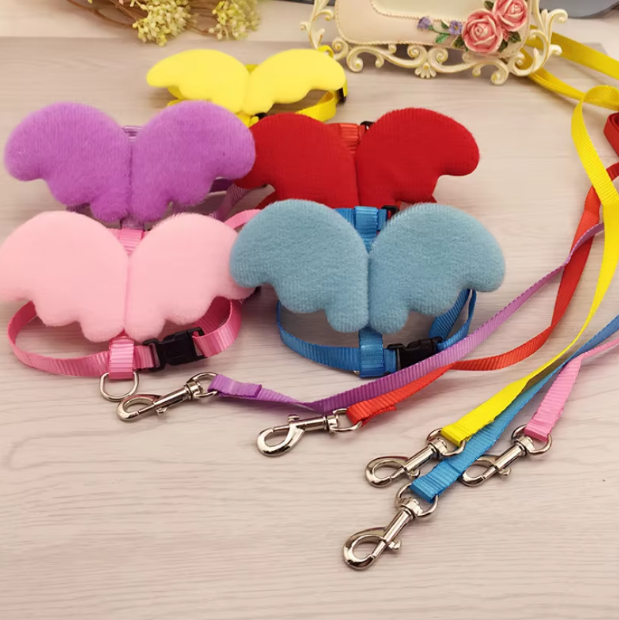 Cute Pet Harness With Angel Wings And Lead - Adjustable For Cats Small Dogs