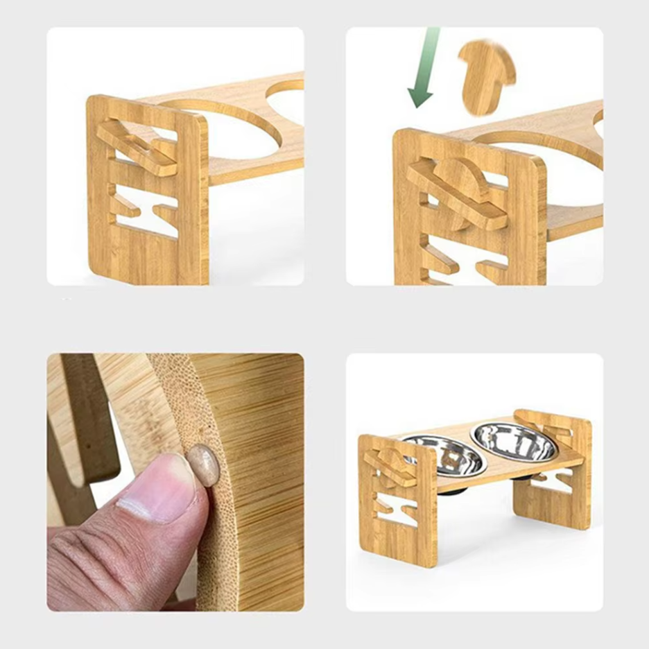 Elevated Feeding Station For Pets With Stainless Steel Bowls