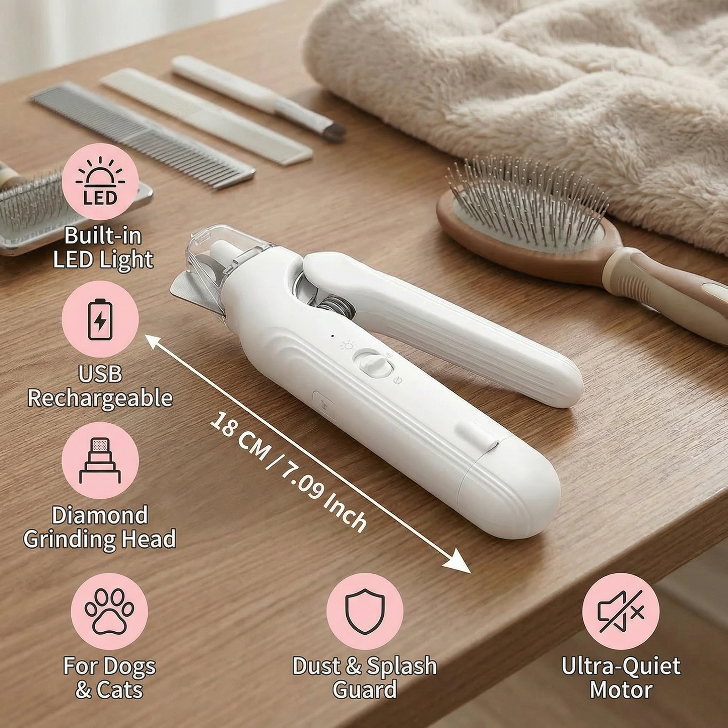 2-in-1 Professional Dog Nail Clipper & Grinder – Ultra-Quiet & Rechargeable