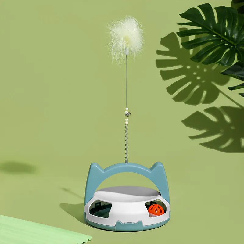 Interactive Cat Toy with Feather and Rolling Ball for Active House Pets