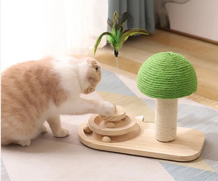 Cat Toy With Scratching Post And Feathers - Interactive Play Station For Cats