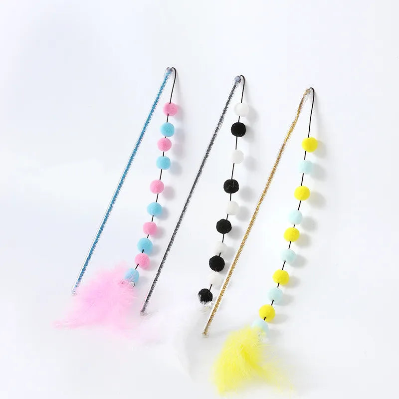 Interactive Cat Toy with Pompoms and Feathers - Play Rod for Cats