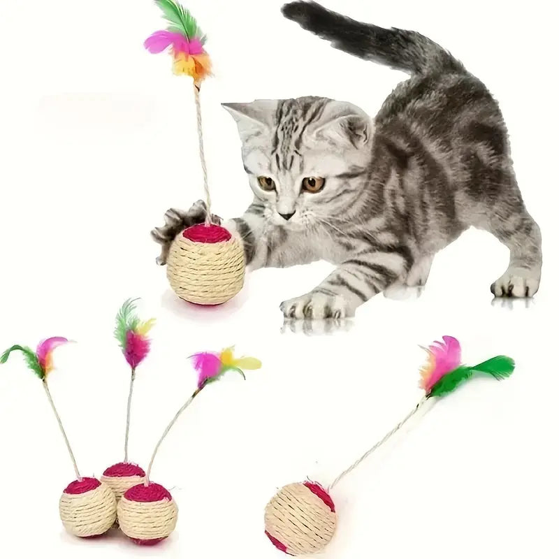 Interactive Cat Ball With Feather And Sisal Rope