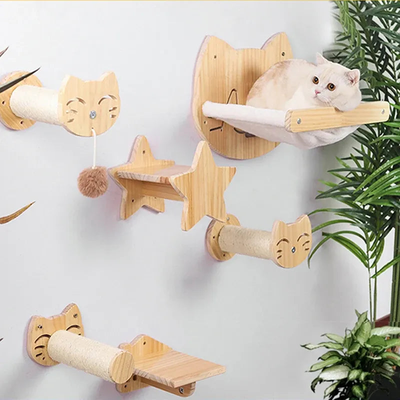 Wall Scratching Board For Cats Made Of Wood In Cat Head Design - Cosy Resting Place And Toy