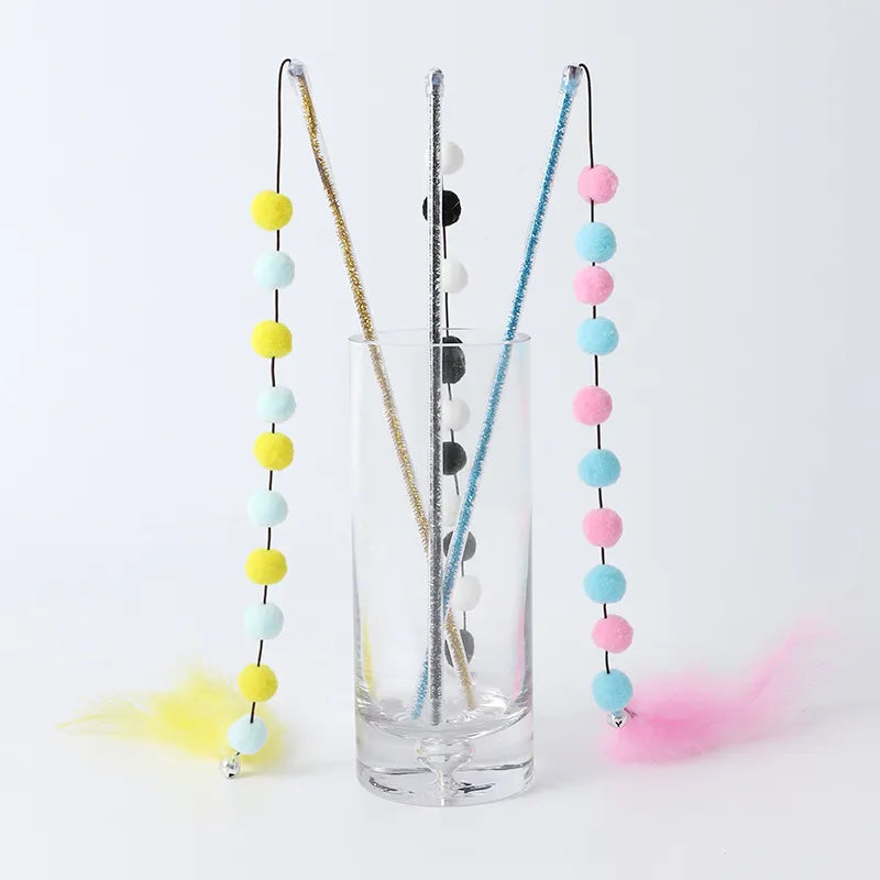 Interactive Cat Toy with Pompoms and Feathers - Play Rod for Cats