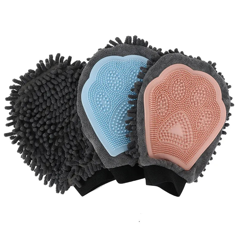 2-in-1 Grooming Glove With Microfiber And Silicone - Gentle Massage And Efficient Hair Removal For Dogs And Cats