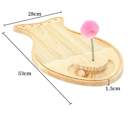 Wooden Cat Toy Scratching Board - Interactive Play Mat With Feather And Ball