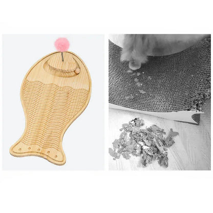 Wooden Cat Toy Scratching Board - Interactive Play Mat With Feather And Ball