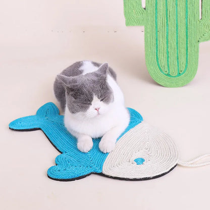 Cat Scratching Mat Cactus And Fish - Scratching Toy for Cats, Wall and Floor Scratching Mat Made of Sisal