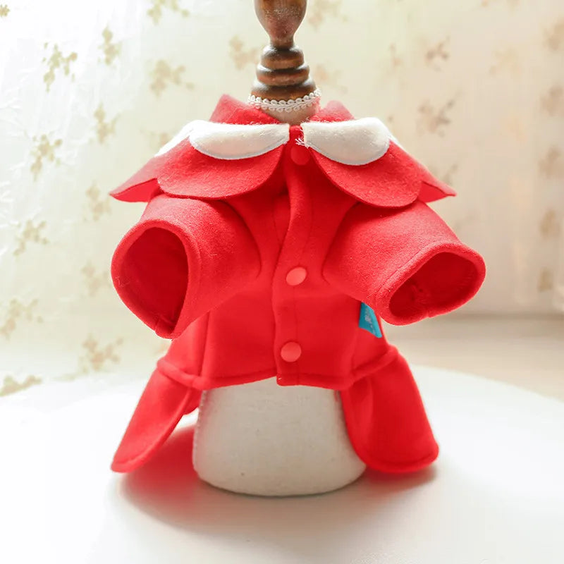 Dog Coat In Red With Elegant Collar Look - Soft And Comfortable For Small Dogs