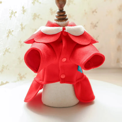 Dog Coat In Red With Elegant Collar Look - Soft And Comfortable For Small Dogs