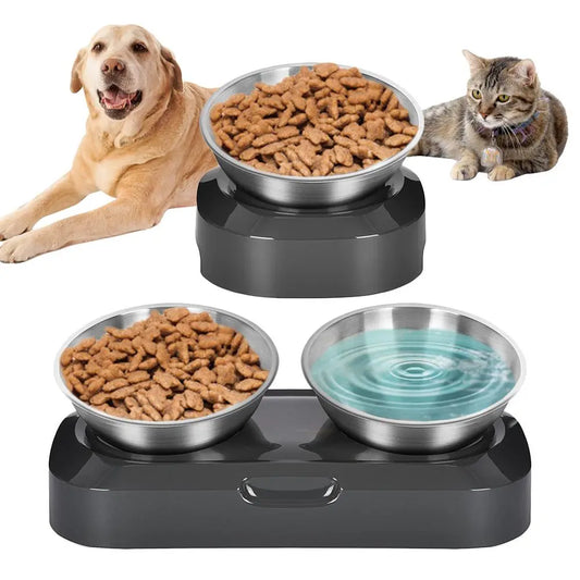 Double Bowl For Cats Made Of Stainless Steel With Stand