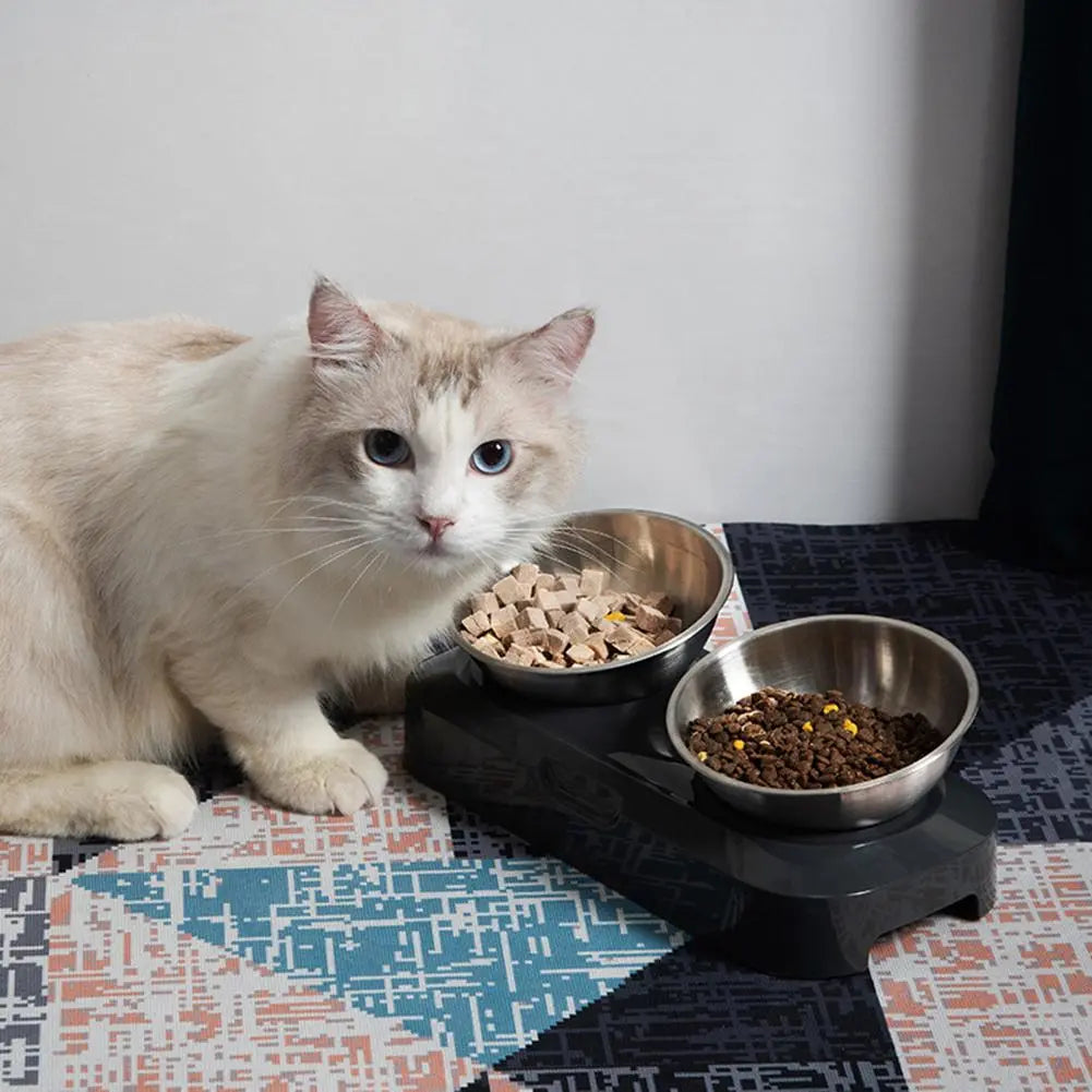 Double Bowl For Cats Made Of Stainless Steel With Stand
