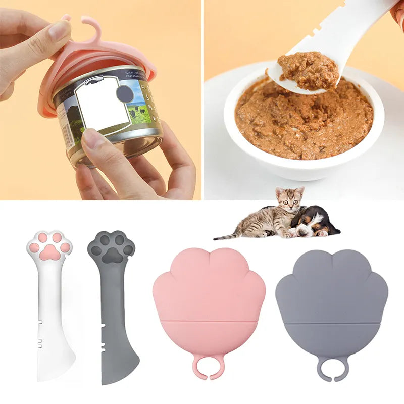 Silicone Pet Food Dispenser - Flexible Can Opener And Paw-shaped Spoon