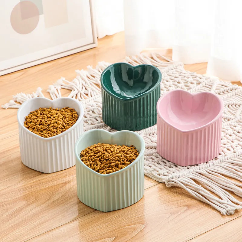 Heart-shaped Ceramic Food Bowl For Dogs And Cats With Non-slip Base