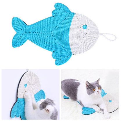 Cat Scratching Mat Cactus And Fish - Scratching Toy for Cats, Wall and Floor Scratching Mat Made of Sisal