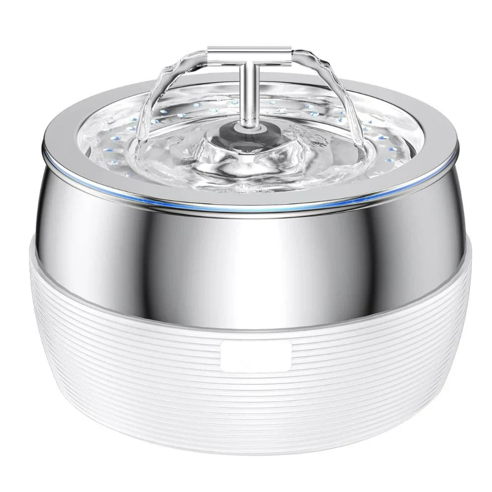 3 Litre Stainless Steel Drinking Fountain for Dogs and Cats - Quiet Water Dispenser with Double Spout