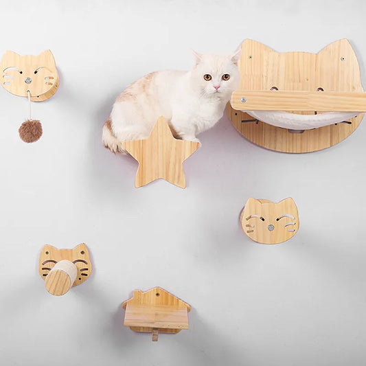 Wall Scratching Board For Cats Made Of Wood In Cat Head Design - Cosy Resting Place And Toy