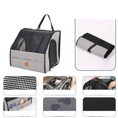 Safe Car Dog Seat - Foldable Transport Bag With Mesh Windows And Belt System