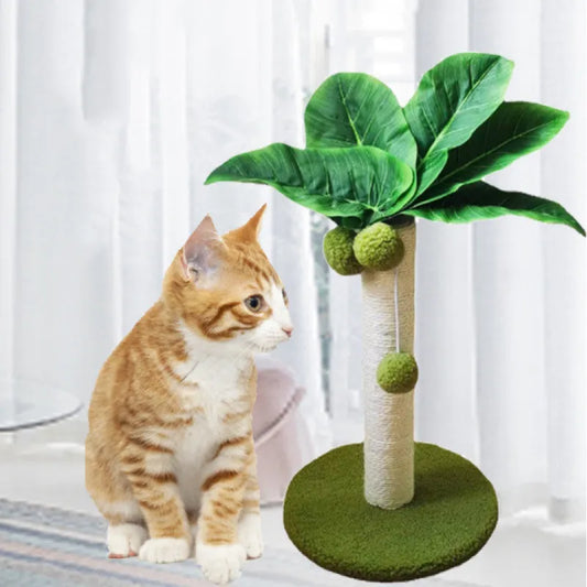 Cat Scratching Post In Palm Tree Design - Sisal Scratching Post With Balls To Play With